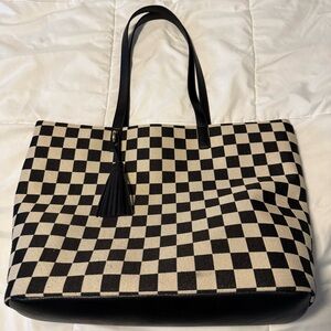 Viral Til Tok Checkered Tote Bag - Black and Cream